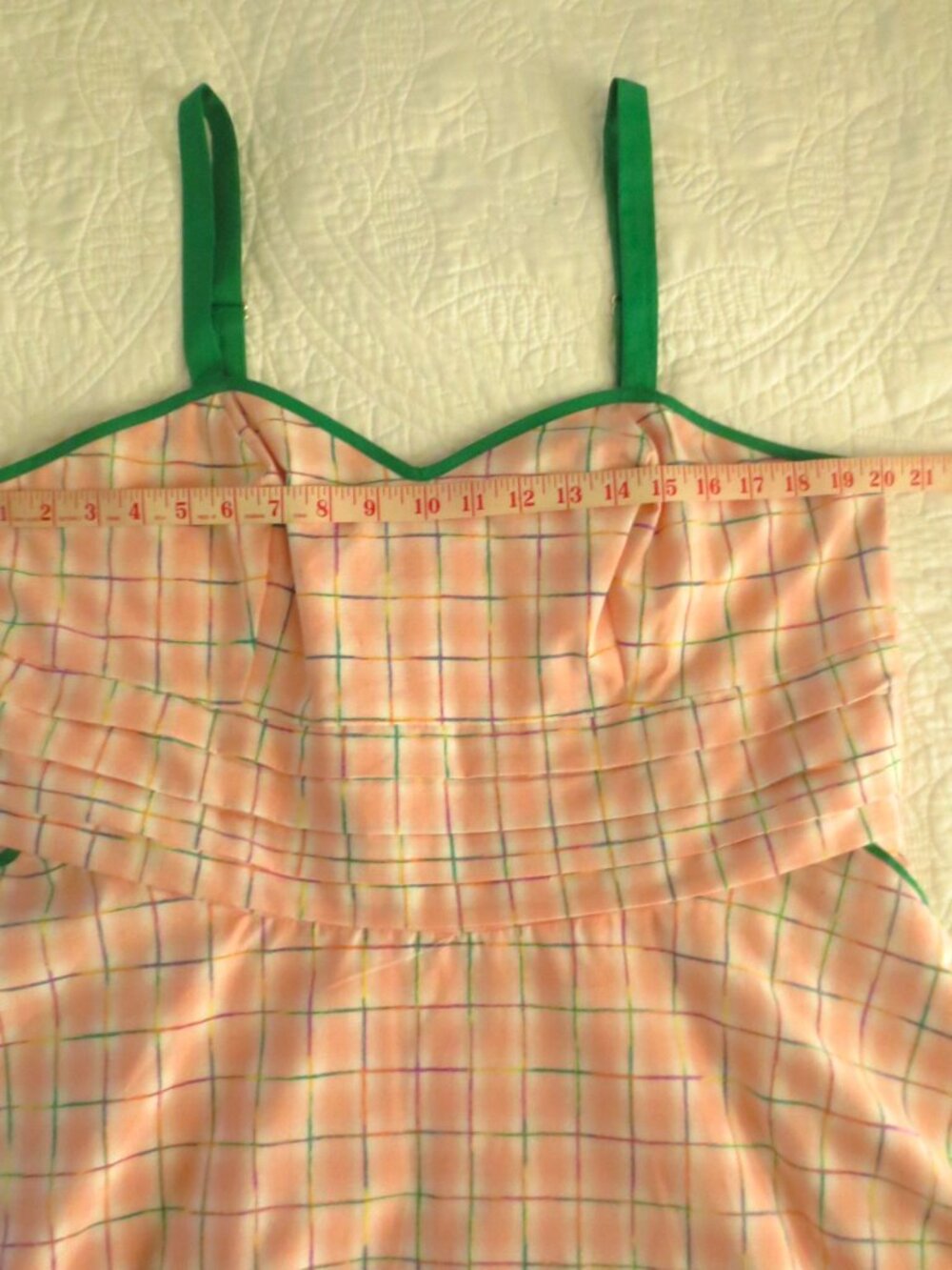 Unique Vintage Pink & Green Plaid Fit & Flare Cotton Dress - Picture 11 of 15